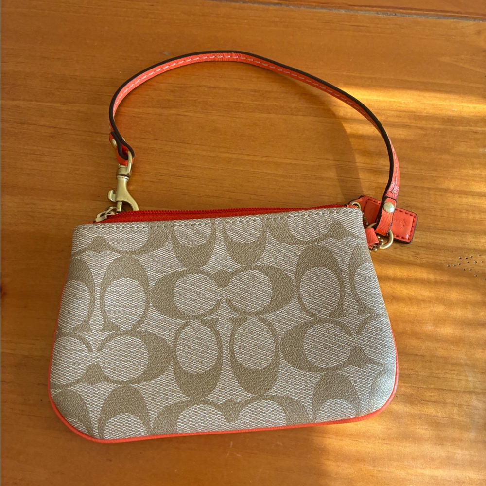 Coach Beige and Coral Wristlet